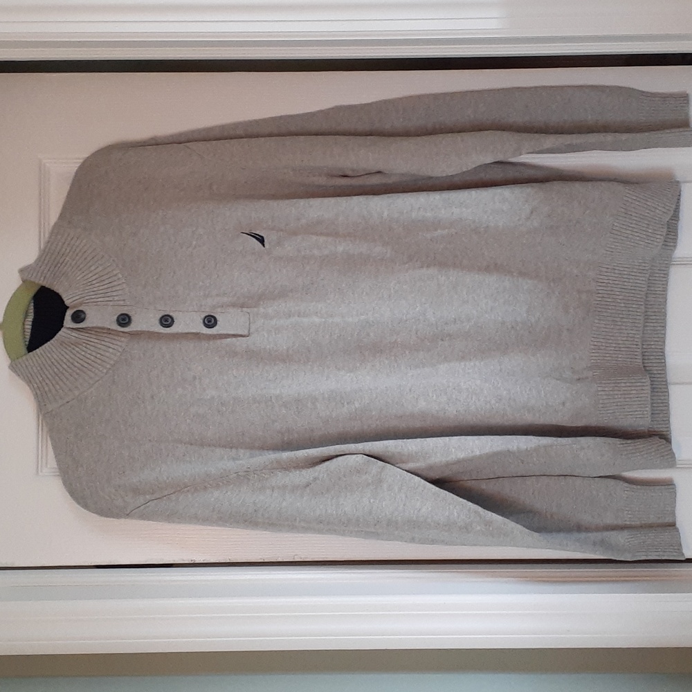 Nautica Navtec heather gray Size XL pullover button top long sleeve Swea…